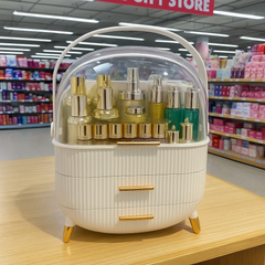 Luxury Portable Cosmetic Organizer Box with Lid & Drawers