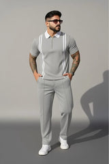 Strip Zip-up Polo Style 2 Pcs Set