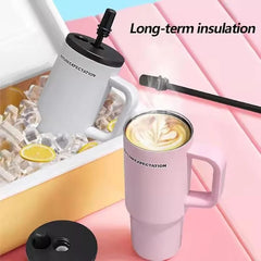 710ml Stainless Steel Insulated Travel Tumbler with Handle & Straw Lid | Hot & Cold Drink