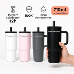 710ml Stainless Steel Insulated Travel Tumbler with Handle & Straw Lid | Hot & Cold Drink