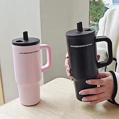 710ml Stainless Steel Insulated Travel Tumbler with Handle & Straw Lid | Hot & Cold Drink