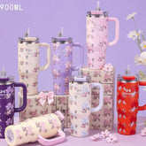 SITARAYURI Floral Tumbler 900 ml with Lid, Straw & Handle