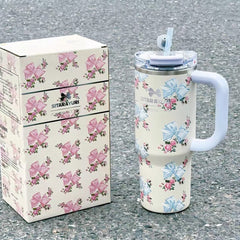 SITARAYURI Floral Tumbler 900 ml with Lid, Straw & Handle
