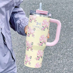 SITARAYURI Floral Tumbler 900 ml with Lid, Straw & Handle