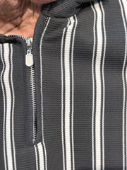 Black & White Striped Zip Collar Sweatshirt