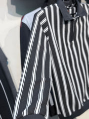 Black & White Striped Zip Collar Sweatshirt