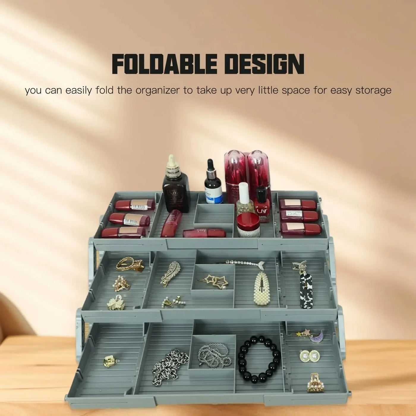3-Tier Collapsible Jewelry Organizer – Rotating Storage Box