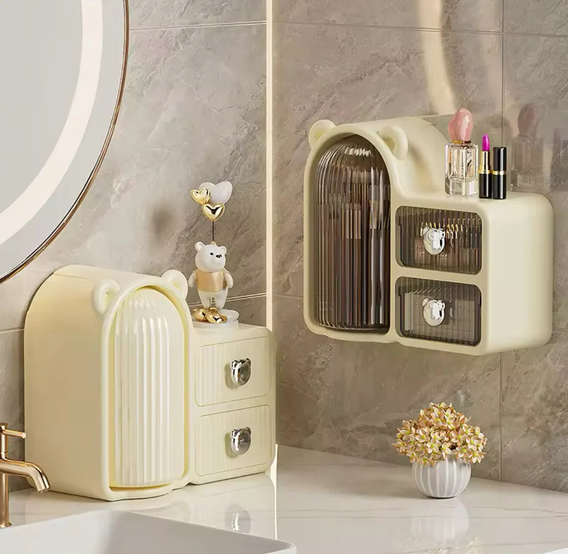 Cute Bear Cosmetic Organizer – Multi-Drawer Storage Box