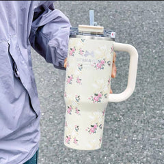 SITARAYURI Floral Tumbler 900 ml with Lid, Straw & Handle