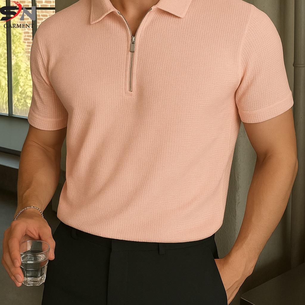 TEXTURED ZIPPED STYLE T-SHIRT