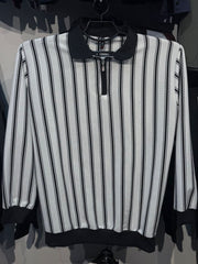 Black & White Striped Zip Collar Sweatshirt
