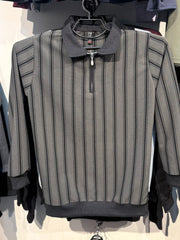 Black & White Striped Zip Collar Sweatshirt