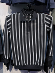 Black & White Striped Zip Collar Sweatshirt